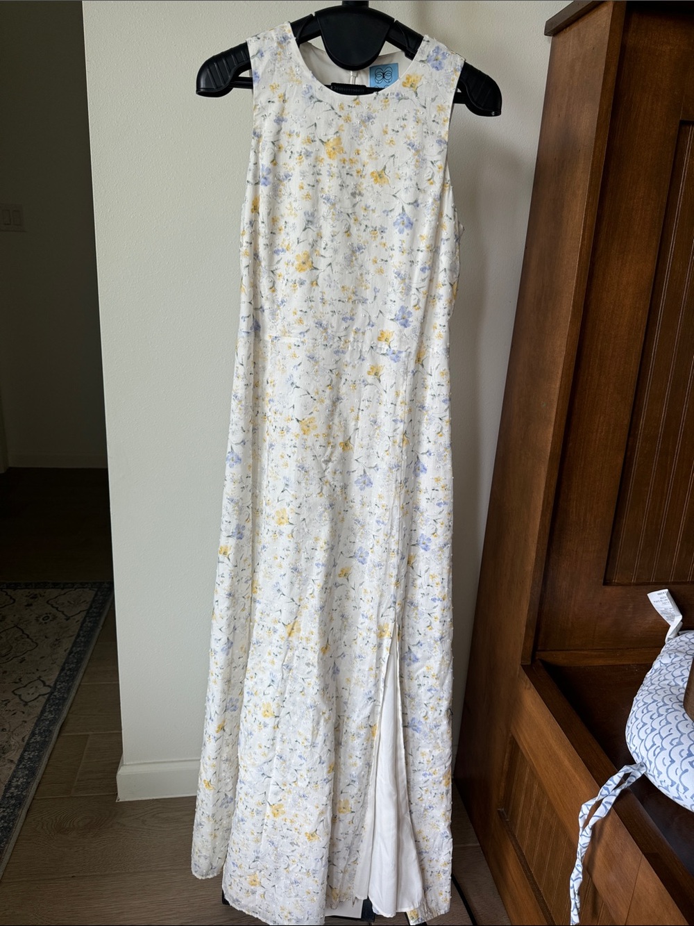 CeCe White Maxi Dress with Yellow and Light Blue Floral Print